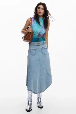 Saias E Shorts<Desigual Saia denim assimétrica