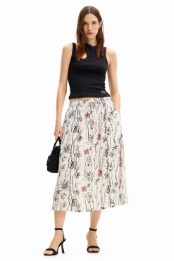 Saias E Shorts<Desigual Saia midi com flores ilustradas