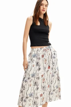 Saias E Shorts<Desigual Saia midi com flores ilustradas