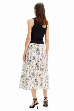 Saias E Shorts<Desigual Saia midi com flores ilustradas