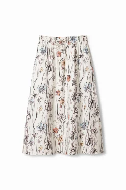 Saias E Shorts<Desigual Saia midi com flores ilustradas