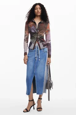 Saias E Shorts<Desigual Saia midi denim híbrida