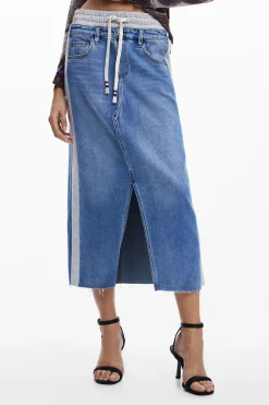 Saias E Shorts<Desigual Saia midi denim híbrida