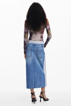 Saias E Shorts<Desigual Saia midi denim híbrida