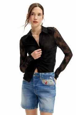 Saias E Shorts|Jeans<Desigual Shorts de denim bordados