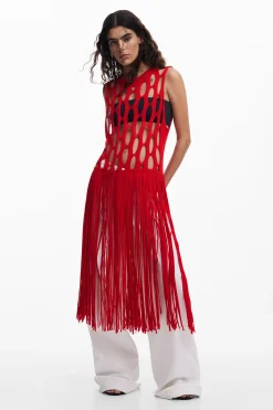Roupa De Malha|Camisas E Blusas<Desigual Top vermelho com franjas