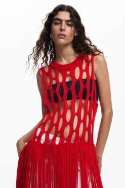 Roupa De Malha|Camisas E Blusas<Desigual Top vermelho com franjas