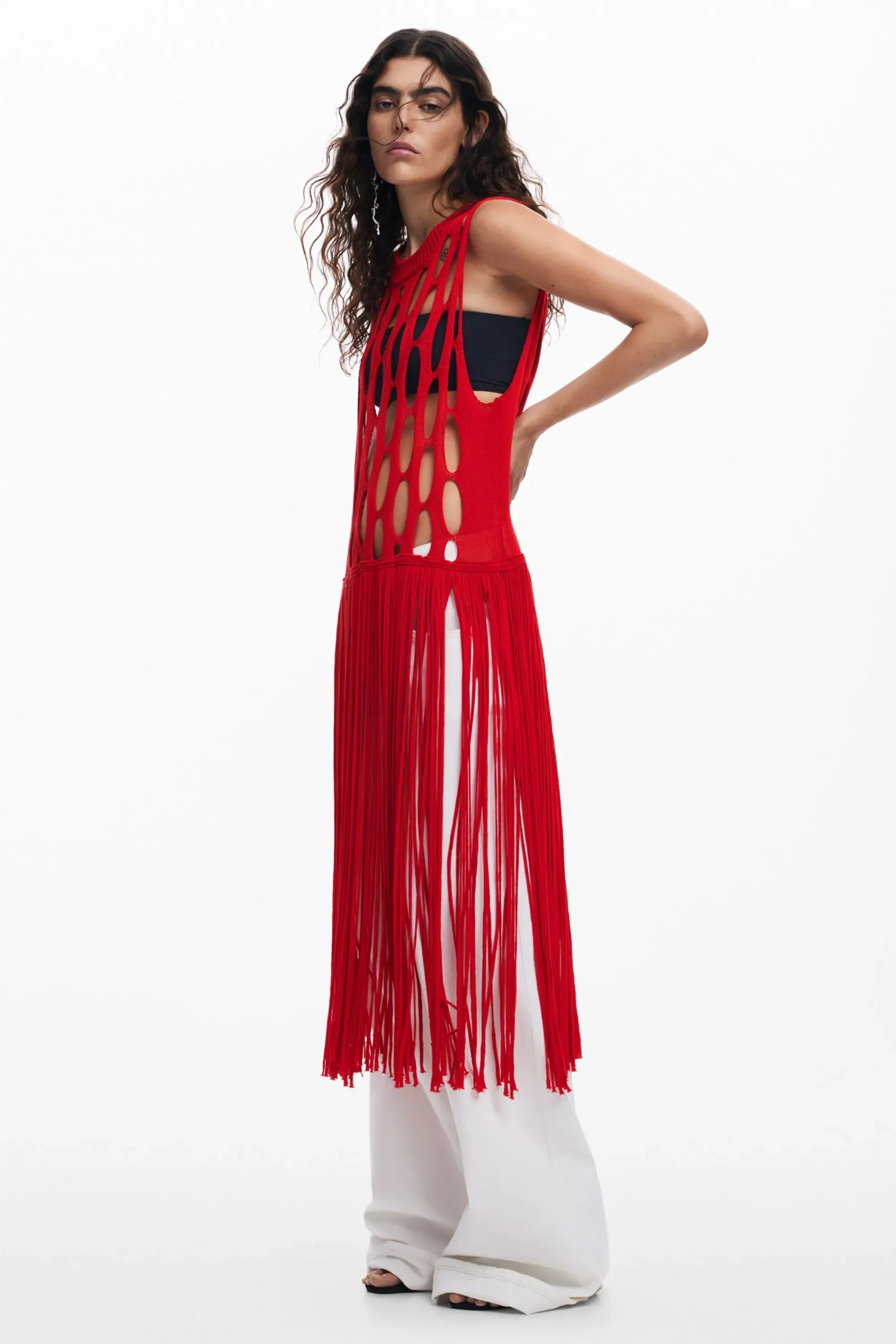 Roupa De Malha|Camisas E Blusas<Desigual Top vermelho com franjas