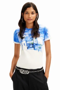 Camisas E Blusas|T-shirts<Desigual T-shirt paisagem mediterrâneo