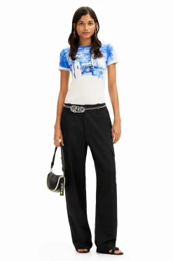 Camisas E Blusas|T-shirts<Desigual T-shirt paisagem mediterrâneo