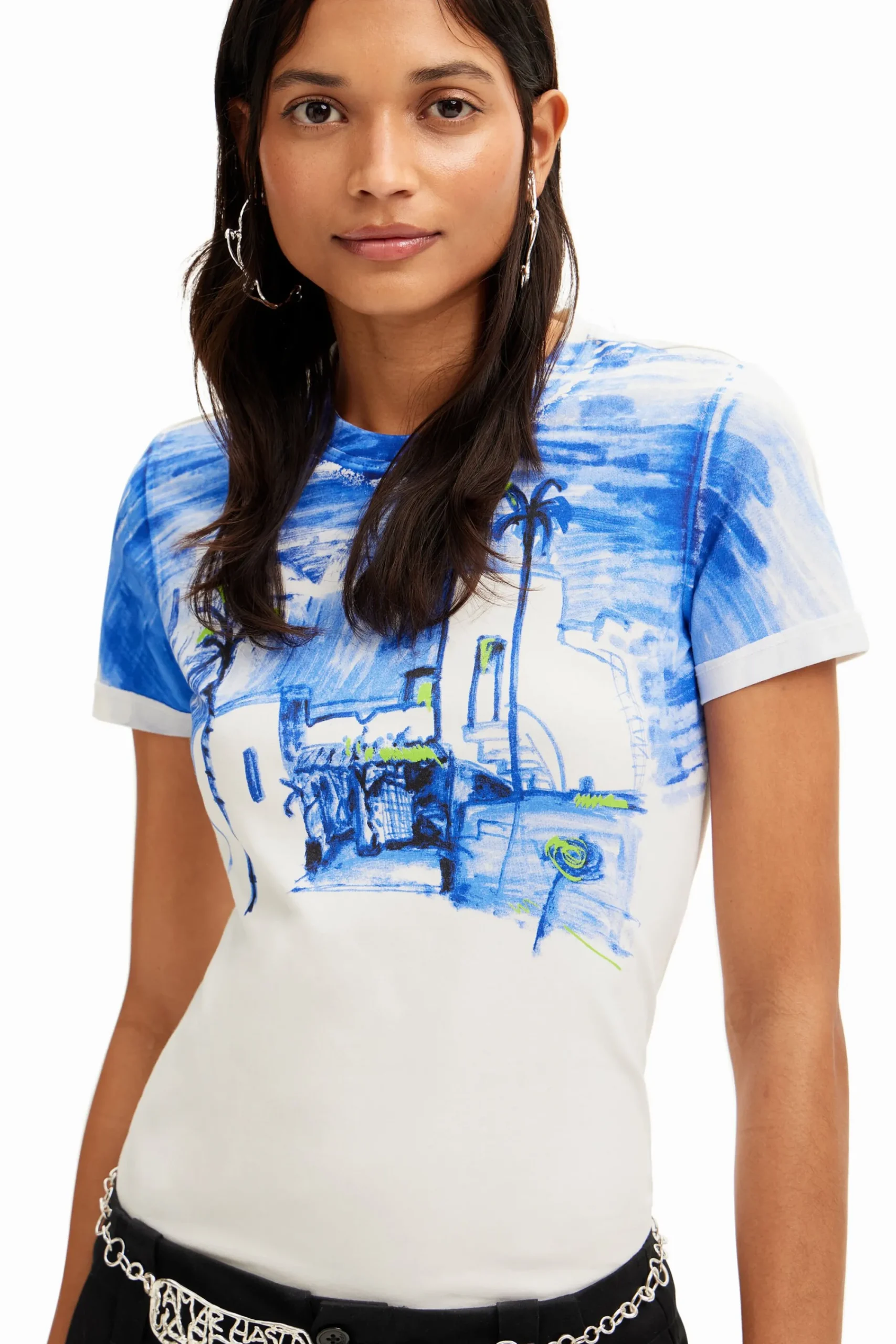 Camisas E Blusas|T-shirts<Desigual T-shirt paisagem mediterrâneo