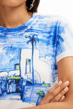 Camisas E Blusas|T-shirts<Desigual T-shirt paisagem mediterrâneo