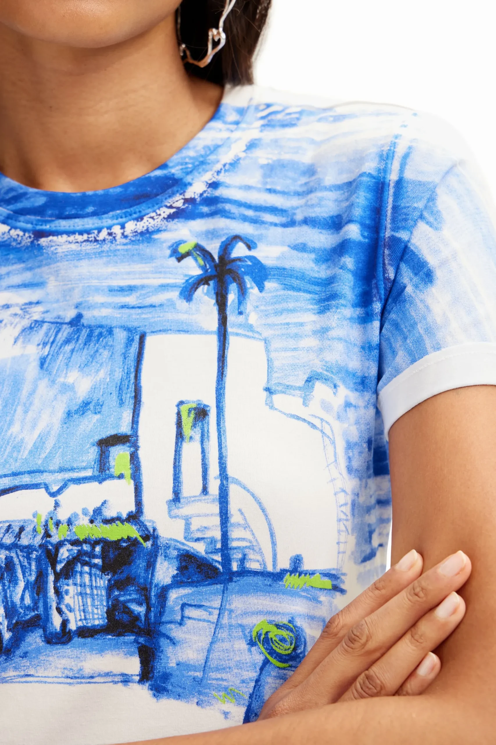 Camisas E Blusas|T-shirts<Desigual T-shirt paisagem mediterrâneo