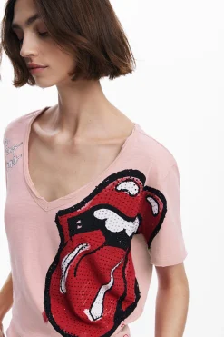 Camisas E Blusas|T-shirts<Desigual T-shirt strass The Rolling Stones