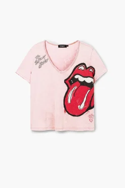 Camisas E Blusas|T-shirts<Desigual T-shirt strass The Rolling Stones