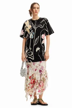 Vestidos E Macacões<Desigual Vestido curto flores ilustradas