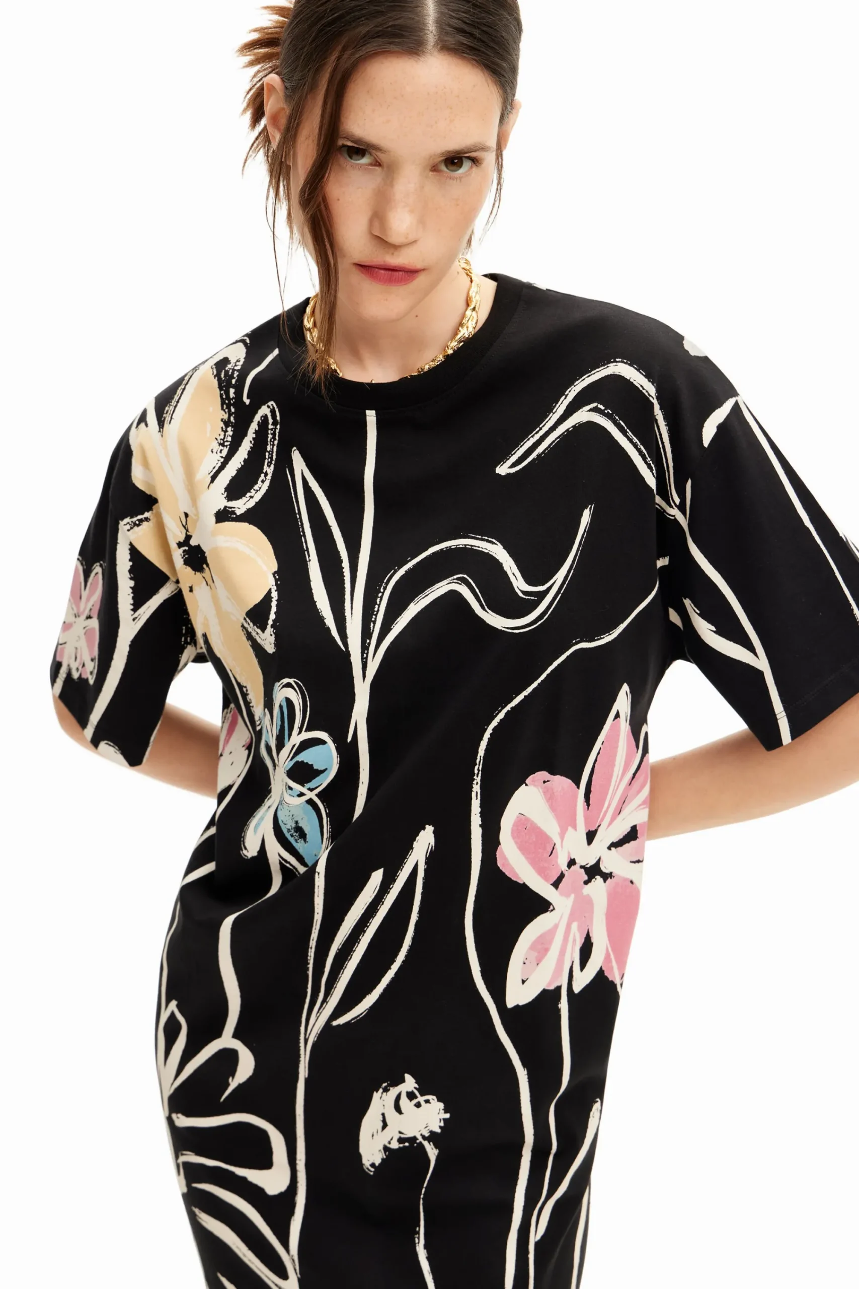 Vestidos E Macacões<Desigual Vestido curto flores ilustradas