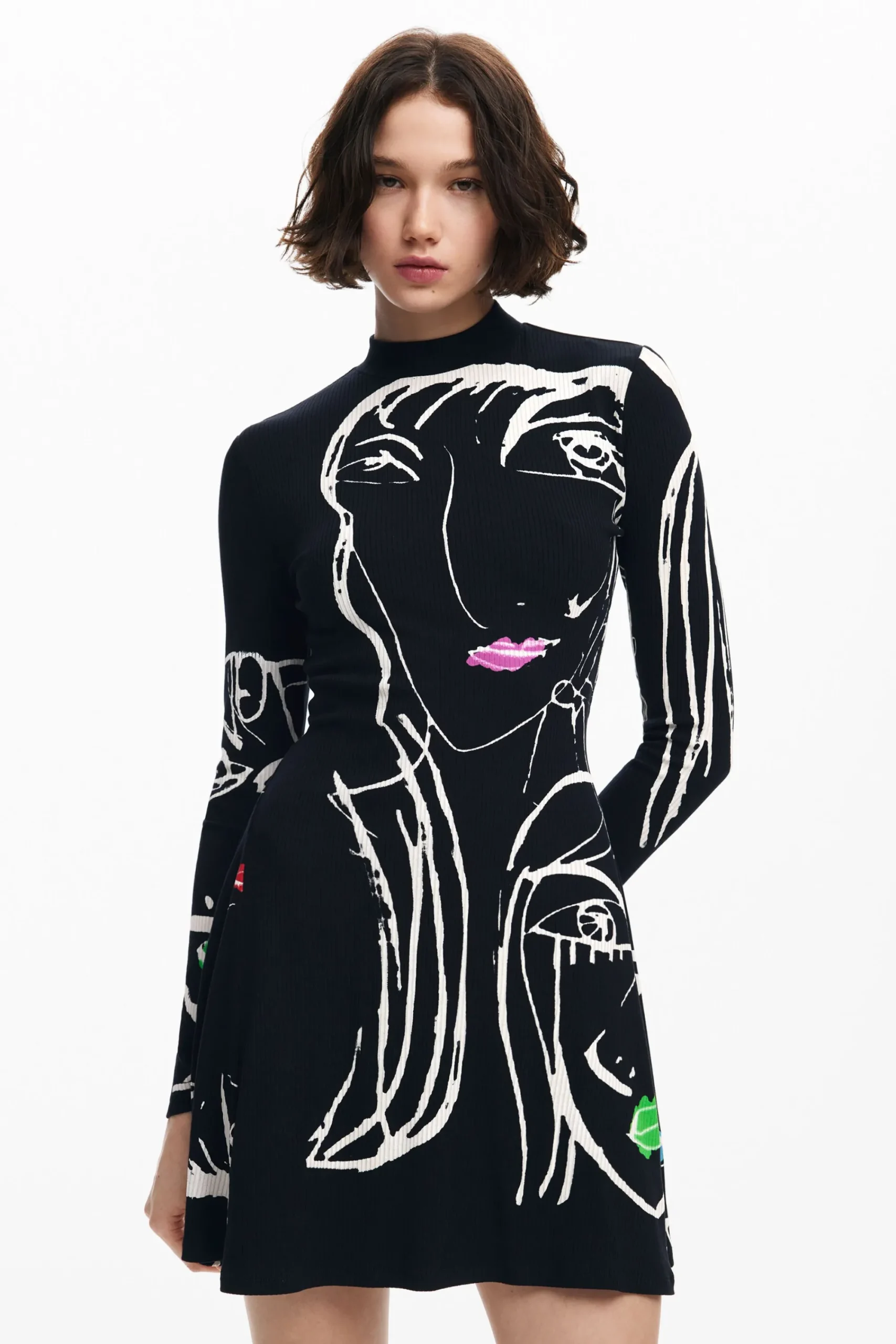 Vestidos E Macacões<Desigual Vestido estampado de rostos