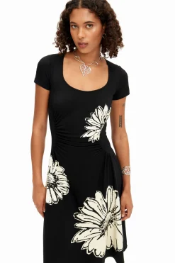 Vestidos E Macacões<Desigual Vestido midi de manga curta com decote e margaridas.