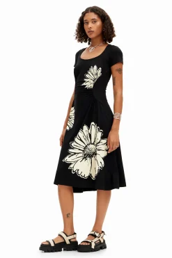 Vestidos E Macacões<Desigual Vestido midi de manga curta com decote e margaridas.